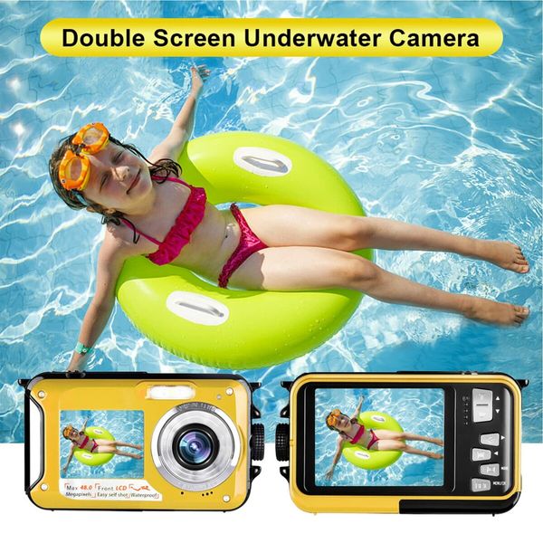 Waterproof Digital Camera Underwater Camera Full HD 2.7K 48 MP Video Recorder Selfie Dual Screens 16X Digital Zoom Flashlight Waterproof Camera for Snorkeling (Yellow)