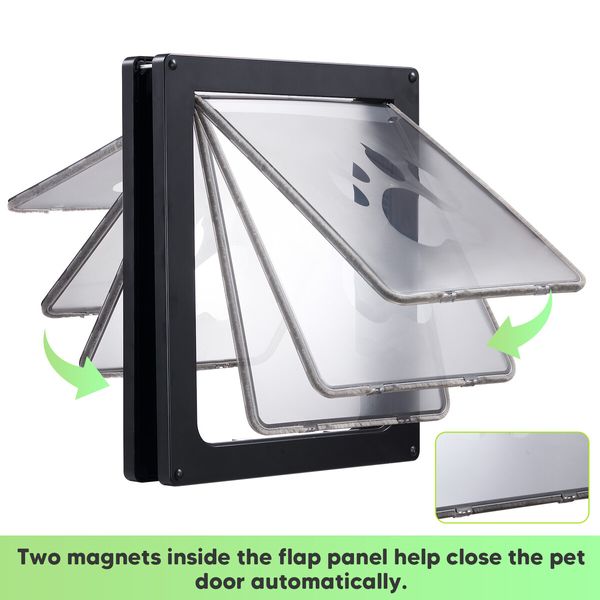 Dog Pet Cat Door Screen Flap Large Magnetic 2 Way Lockable Panel Safe Brushy Security Wooden Wall ABS Black