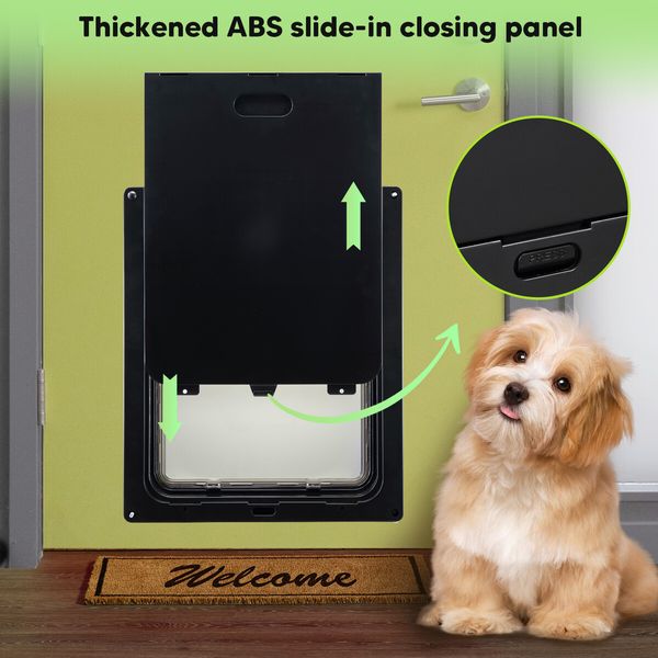 Dog Pet Cat Door Screen Flap Large Magnetic 2 Way Lockable Panel Safe Brushy Security Wooden Wall ABS Black