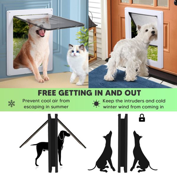 Pet Dog Cat Door Flap Screen Large 2 Way Lockable Magnetic Panel Brushy Safe Security Wooden Wall ABS White