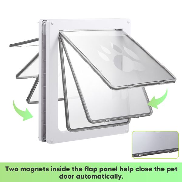 Pet Dog Cat Door Flap Screen Large 2 Way Lockable Magnetic Panel Brushy Safe Security Wooden Wall ABS White