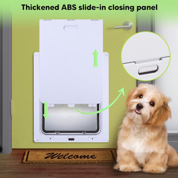 Pet Dog Cat Door Flap Screen Large 2 Way Lockable Magnetic Panel Brushy Safe Security Wooden Wall ABS White