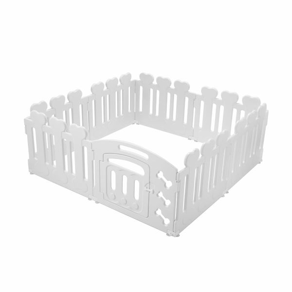 Dog Pet Cat Kennel Enclosure Cage Fence Safety Gate Playpen Crate Whelping Box Barrier Kitten Puppy Furniture 8 Panels 2in1 White