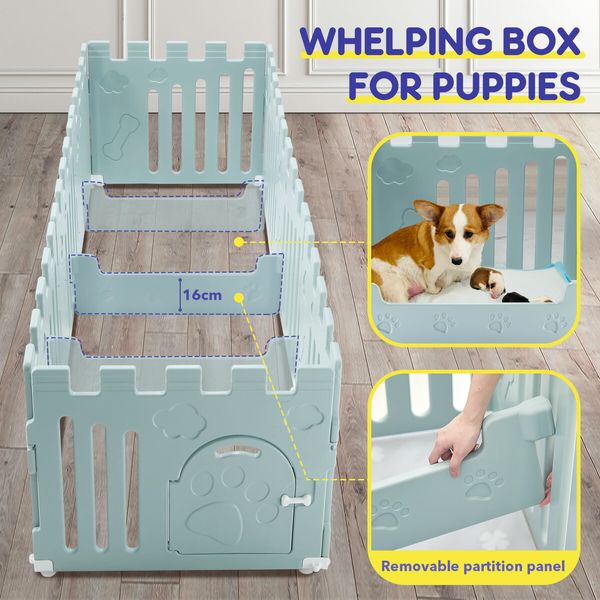 Dog Cat Pet Kennel Fence Cage Enclosure Playpen Crate Safety Gate Whelping Box Barrier Puppy Kitten Furniture 8 Panels 2 in 1 Green