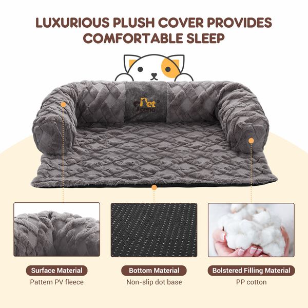 Dog Cat Bed XL Sofa Calming Luxury Puppy Couch Car Cushion Mat Cover Protector Warm Soft Fluffy Bolster Kitten Nest Washable Grey