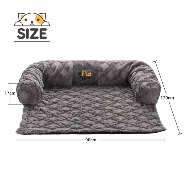 Dog Cat Bed XL Sofa Calming Luxury Puppy Couch Car Cushion Mat Cover Protector Warm Soft Fluffy Bolster Kitten Nest Washable Grey