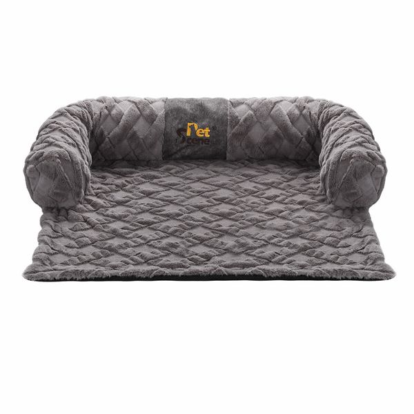 Dog Cat Bed XL Sofa Calming Luxury Puppy Couch Car Cushion Mat Cover Protector Warm Soft Fluffy Bolster Kitten Nest Washable Grey