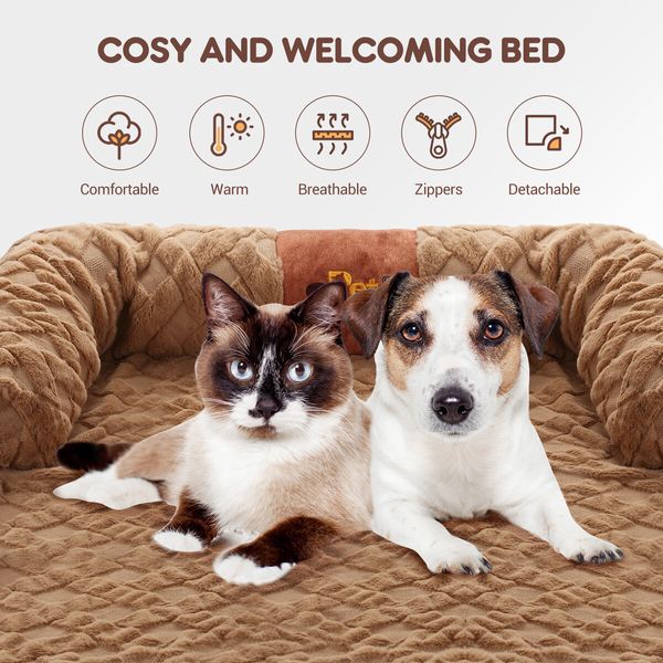 Dog Cat Bed XL Sofa Calming Luxury Puppy Couch Car Cushion Mat Cover Protector Warm Soft Fluffy Bolster Kitten Nest Washable Beige