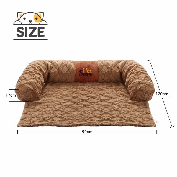 Dog Cat Bed XL Sofa Calming Luxury Puppy Couch Car Cushion Mat Cover Protector Warm Soft Fluffy Bolster Kitten Nest Washable Beige