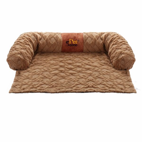 Dog Cat Bed XL Sofa Calming Luxury Puppy Couch Car Cushion Mat Cover Protector Warm Soft Fluffy Bolster Kitten Nest Washable Beige