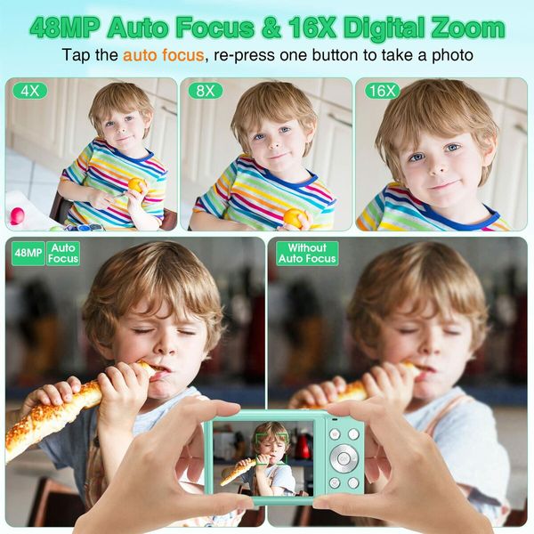 Digital Camera Auto Focus 2.7K Vlogging Camera HD 48MP 16X Digital Zoom Camera with 32G Memory Card,Portable Mini Compact Camera (Green)