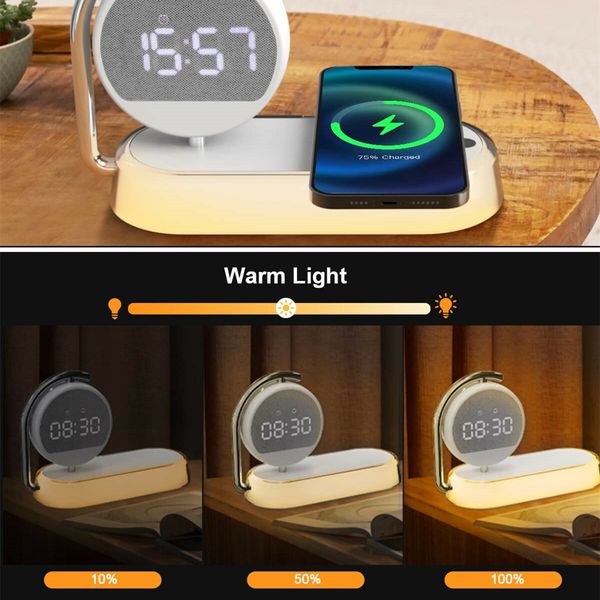 3 in 1 Night Ligh LED Digital Alarm Clock-3 Ways Dimmable Touch Table Lamp with 15W Wireless Charging