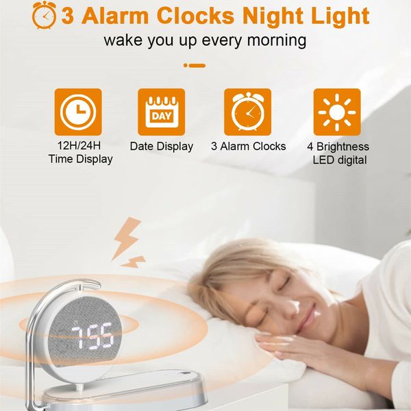 3 in 1 Night Ligh LED Digital Alarm Clock-3 Ways Dimmable Touch Table Lamp with 15W Wireless Charging