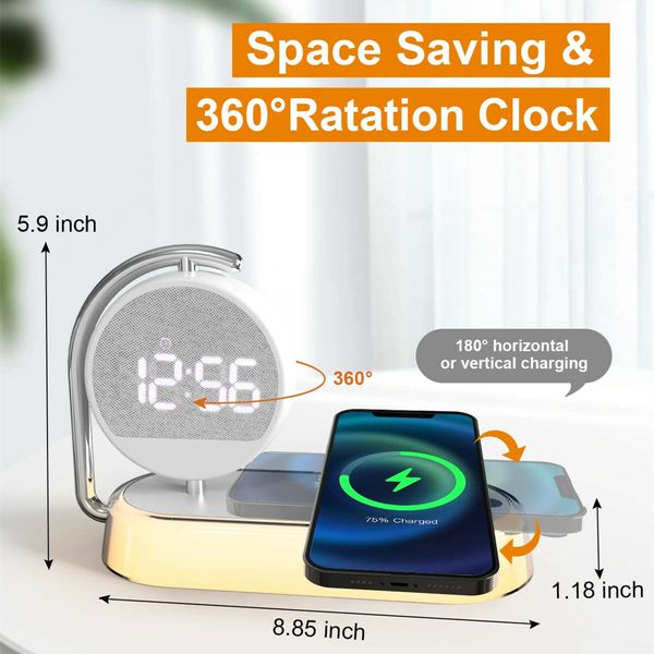 3 in 1 Night Ligh LED Digital Alarm Clock-3 Ways Dimmable Touch Table Lamp with 15W Wireless Charging