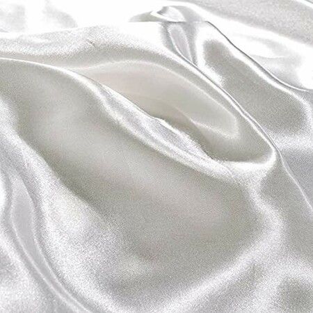 3P King Size Faux Silk Bedding Set Duvet Cover Flat Sheet in Satin Alternative Quilted Comforter Bed Linings Bedroom Col White