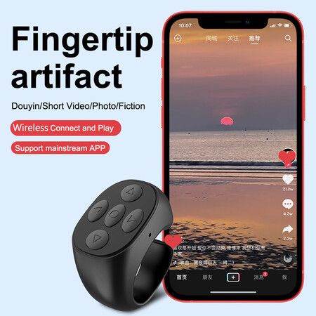 For TikTok Ring Bluetooth Remote Control Fingertip Selfie Video Controller Automatic Page Turner Browsing For Mobile Phone Color Black