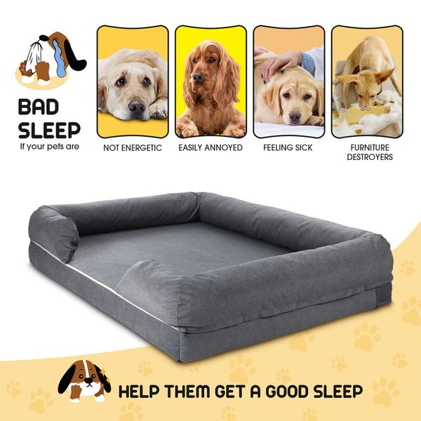 Dog Bed Orthopedic Pet Cat Calming Sofa Couch Memory Foam Cushion XL  Mattress Waterproof Liner Removable Washable Cover Bolster Lounger