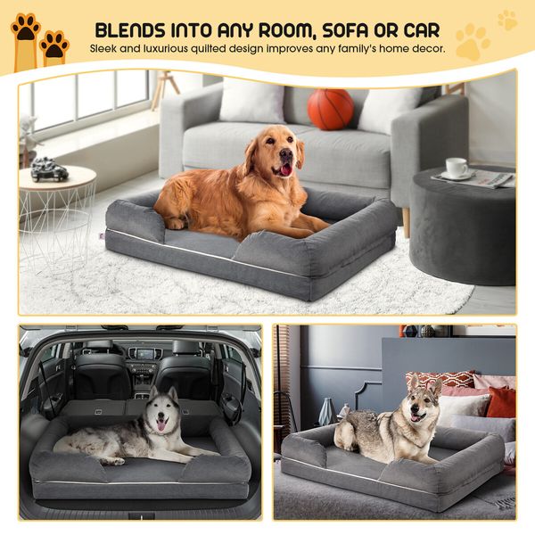 Dog Bed Orthopedic Pet Cat Calming Sofa Couch Memory Foam Cushion XL  Mattress Waterproof Liner Removable Washable Cover Bolster Lounger