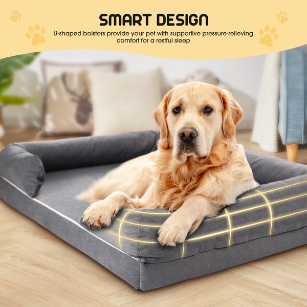 Dog Bed Orthopedic Pet Cat Calming Sofa Couch Memory Foam Cushion XL  Mattress Waterproof Liner Removable Washable Cover Bolster Lounger