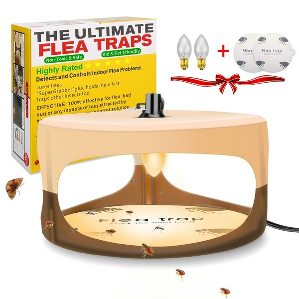 Flea Trap,Sticky Dome Bed Bug Trap,with 2 Glue Discs,Indoor Pest Control Trapper,Natural Insect Killer Pad Safe for Kids/ Pets