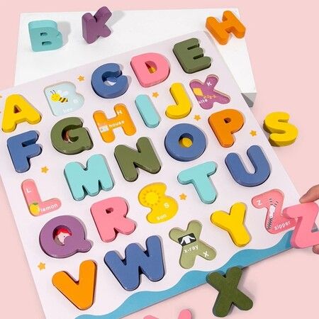 Alphabet Number Puzzles Set Wooden Upper Case Letter And Number Learning Board Toy