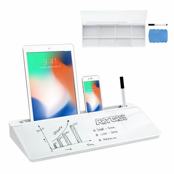 Glass Desktop Whiteboard Organiser Dry Erase White Board Memo Note Pad Computer Keyboard Stand School Office Accessories Phone Tablet Holder