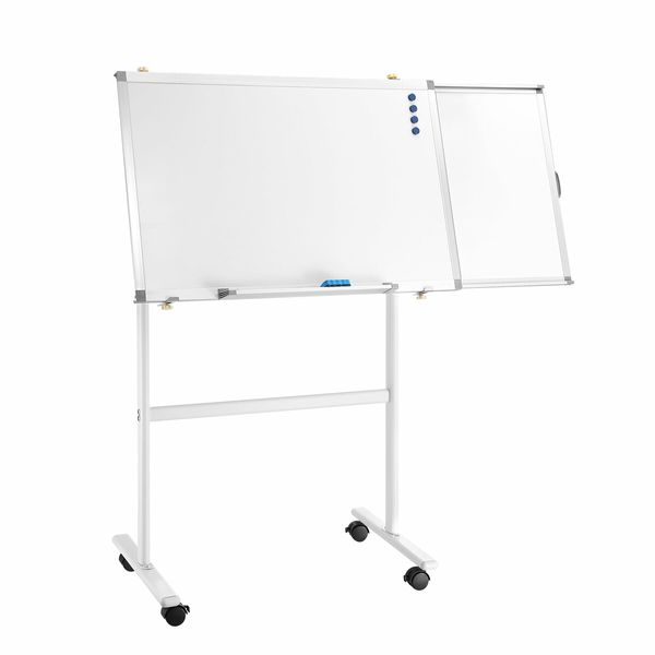 Mobile Magnetic Whiteboard Interactive Dry Erase Sliding White Board Large Rolling Wheels Office Classroom Teaching Panel 153cmx60cm Adjustable Writing Angle