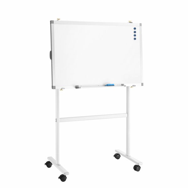 Mobile Magnetic Whiteboard Interactive Dry Erase Sliding White Board Large Rolling Wheels Office Classroom Teaching Panel 153cmx60cm Adjustable Writing Angle