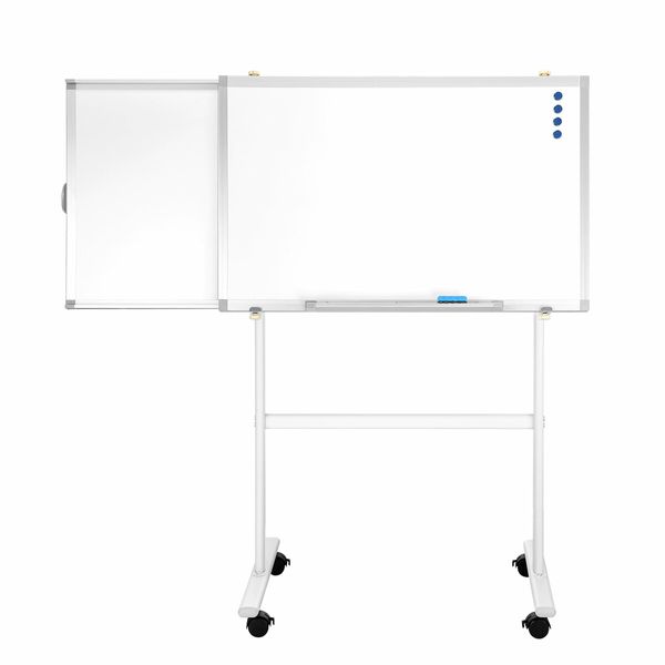 Mobile Magnetic Whiteboard Interactive Dry Erase Sliding White Board Large Rolling Wheels Office Classroom Teaching Panel 153cmx60cm Adjustable Writing Angle