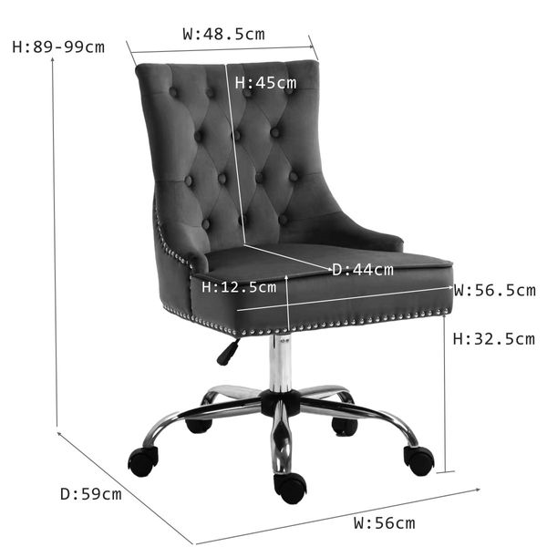 High Back Adjustable Tufted Velvet Home Office Chair with Arms, Grey