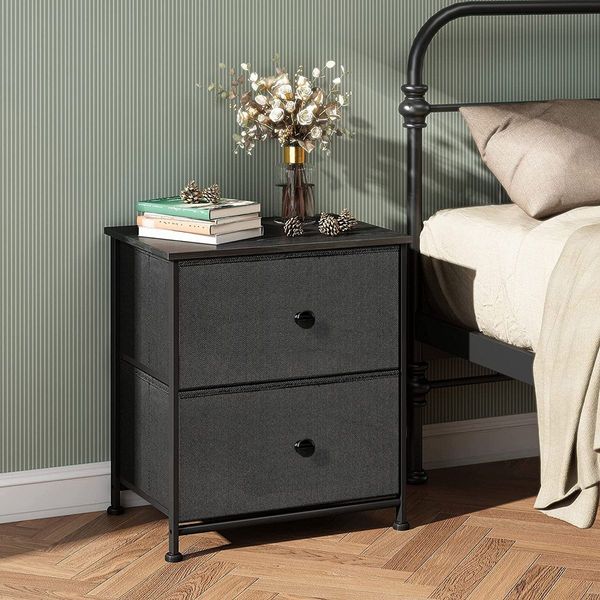 2PCS Bedside Table Chest of 2 Drawers Bedroom Furniture Side Lamp Dresser Nightstand Black Sofa End Living Room Cabinet