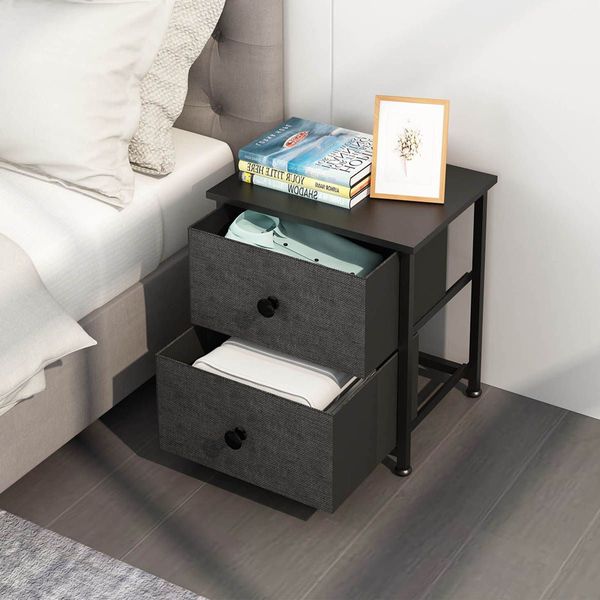 2PCS Bedside Table Chest of 2 Drawers Bedroom Furniture Side Lamp Dresser Nightstand Black Sofa End Living Room Cabinet