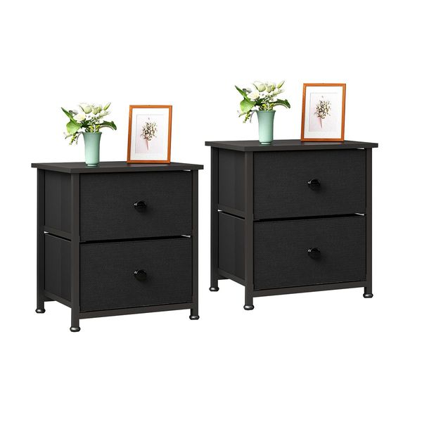 2PCS Bedside Table Chest of 2 Drawers Bedroom Furniture Side Lamp Dresser Nightstand Black Sofa End Living Room Cabinet