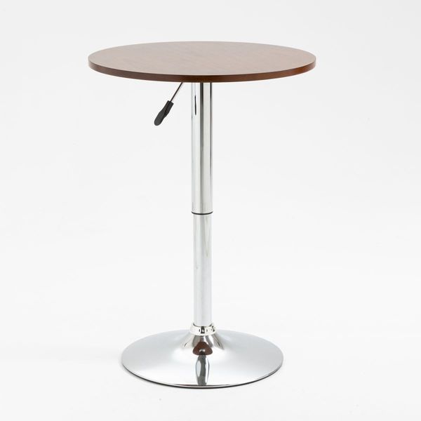 Modern Walnut Wood Round Bar Table w/ Height Adjustable, Black Finish