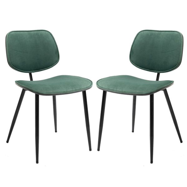 Dining Chair with Fabric Upholstery and Black Brushed Wood 2pcs/Set Green