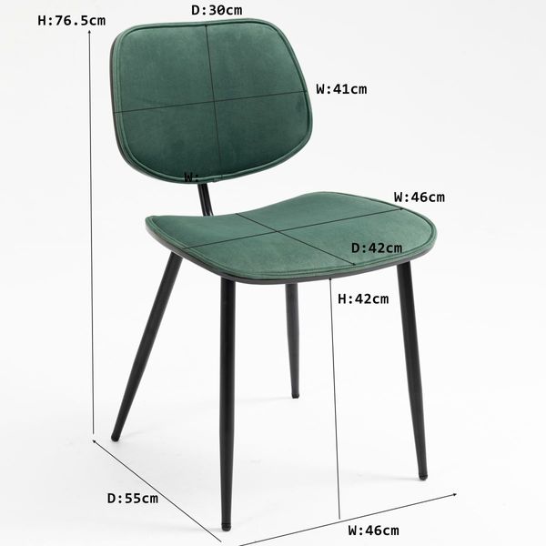 Dining Chair with Fabric Upholstery and Black Brushed Wood 2pcs/Set Green