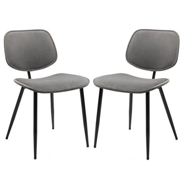 Dining Chair with Fabric Upholstery and Black Brushed Wood 2pcs/Set Grey