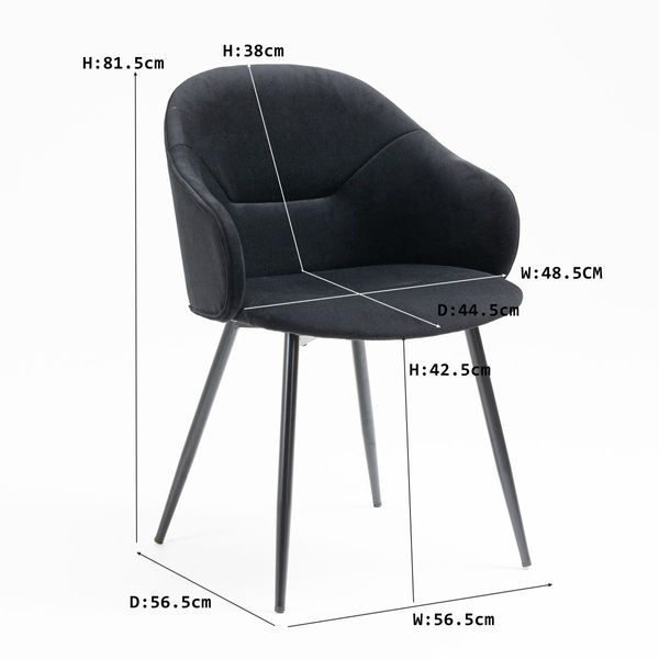 Dining Chair with Fabric Upholstery and Black Powder Coated Finish 2pcs/Set, Black