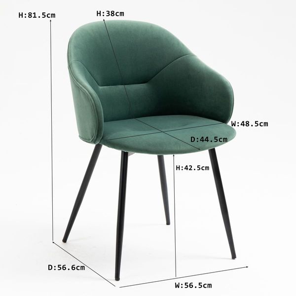 Dining Chair with Fabric Upholstery and Black Powder Coated Finish 2pcs/Set, Green