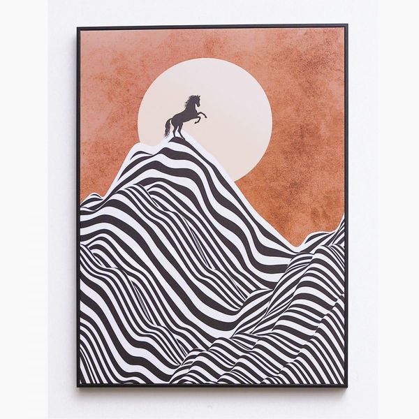 Horse Chasing the Sun in Mountain Top Black Framed Canvas Wall Art