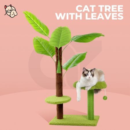 Floofi Cat Tree with Leaves (85cm Green) 2 Boxes