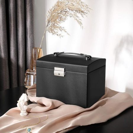 SONGMICS Lockable Jewellery Box Case with 2 Drawers and Mirror Black