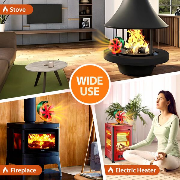 6 Blades Stove Fan Heat Self Powered Wood Log Fireplace Burner Top Burning Thermal Heater Fast Quiet Efficient Non Electric