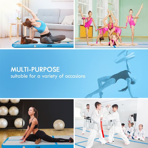 Air Track Exercise Mat Gymnastics Home Gym Equipment Floor Inflatable Tumbling Training Practice Pad with Electric Air Pump Blue 4x1M