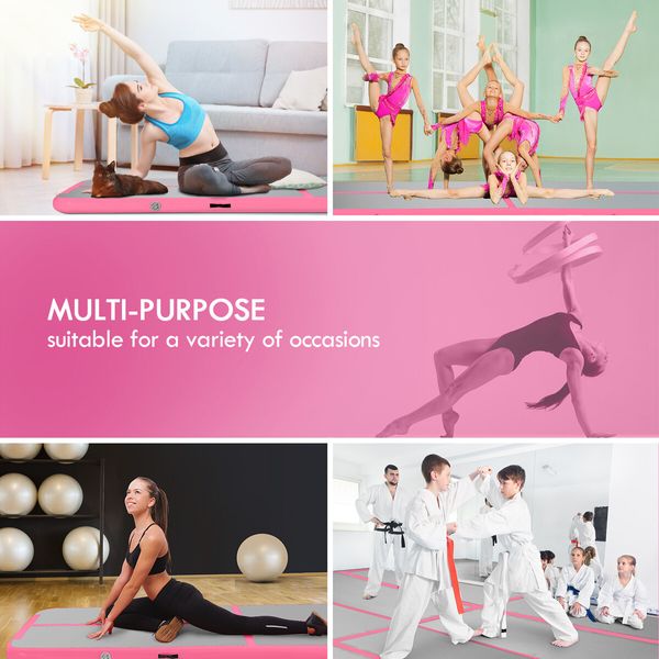 Air Track Exercise Mat Gymnastics Equipment Home Gym Floor Tumbling Inflatable Practice Training Pad with Electric Air Pump Pink