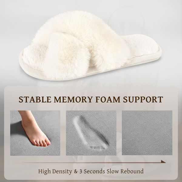 Fluffy House Slippers for Women Fuzzy Slippers Upgraded TPR Sole Cute Slippers for Women Indoor and Outdoor Size XL Color White