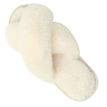 Fluffy House Slippers for Women Fuzzy Slippers Upgraded TPR Sole Cute Slippers for Women Indoor and Outdoor Size M Color White