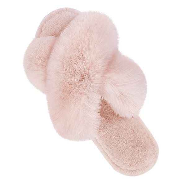 Fluffy House Slippers for Women Fuzzy Slippers Upgraded TPR Sole Cute Slippers for Women Indoor and Outdoor Size L Color Pink