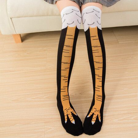 Chicken Paws Feet Socks Women Over The Knee Long Socks Funny Cartoon Cotton Chicken Claw Ladies 3D Print Thigh High Socks