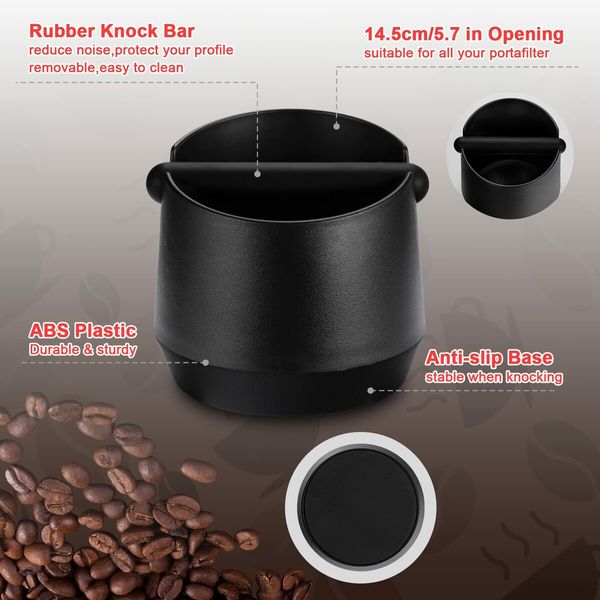 Espresso Knock Box,5.8 Inch Coffee Knock Box Espresso,Shock-absorbent espresso grounds knock box with Removable Knock Bar and Non-Slip Base for easy coffee ground disposal (Round)